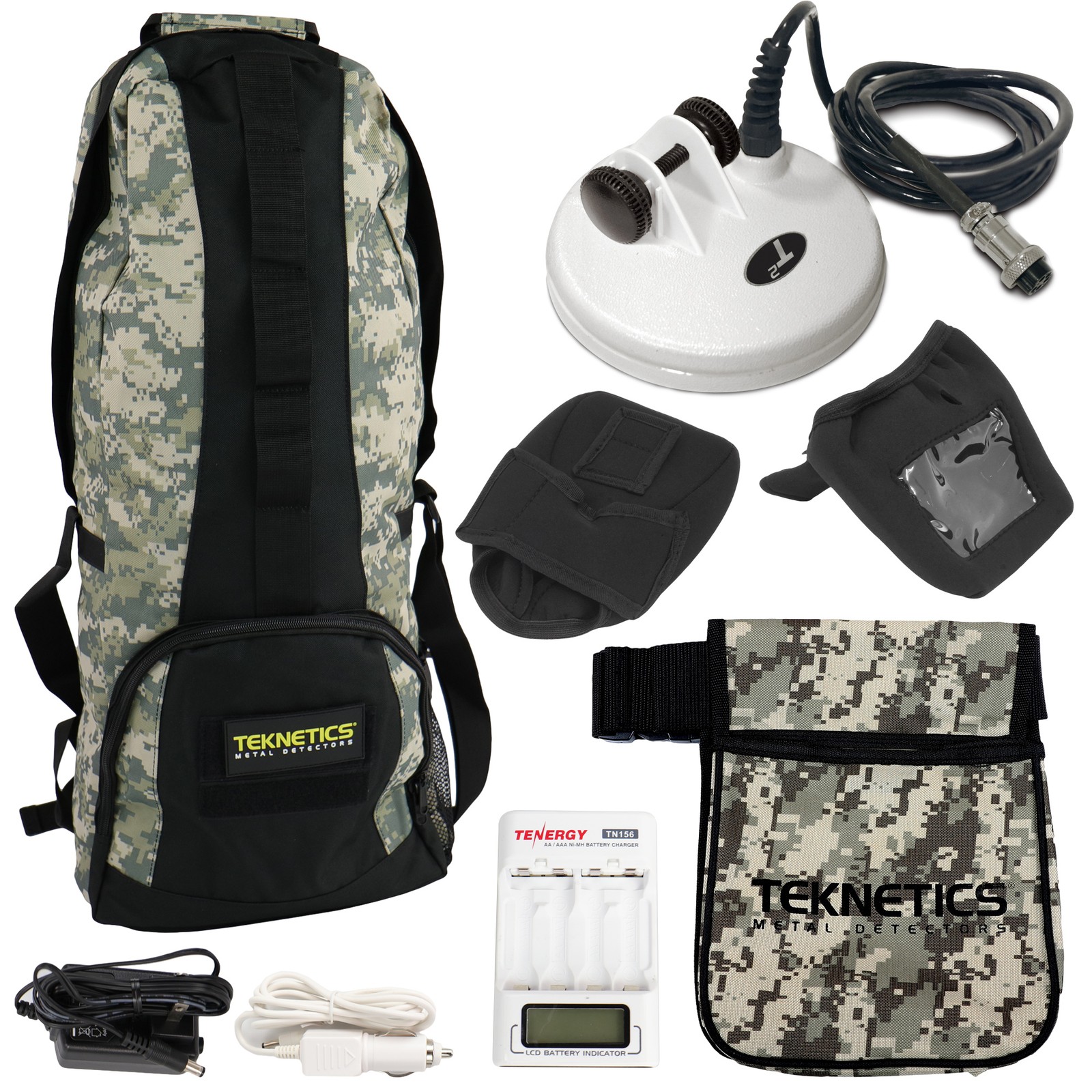 Teknetics T2 Accessory Bundle &ndash; 5" DD Coil, Camo Pouch, Ba