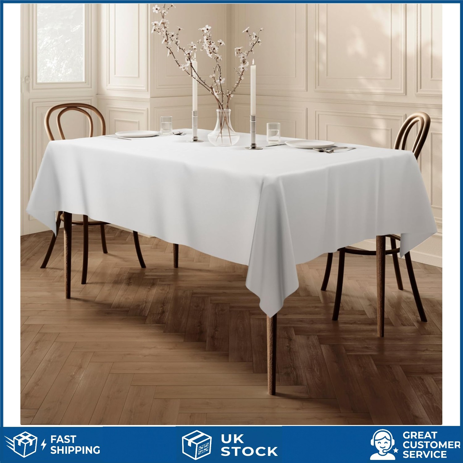 Elegant Stain Resistant Rectangular White Fabric Tablecloth 140x240cm 55x94in