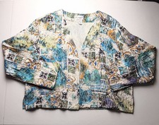 Chico's women's open-front cardigan blazer in a multi-color abstract pattern