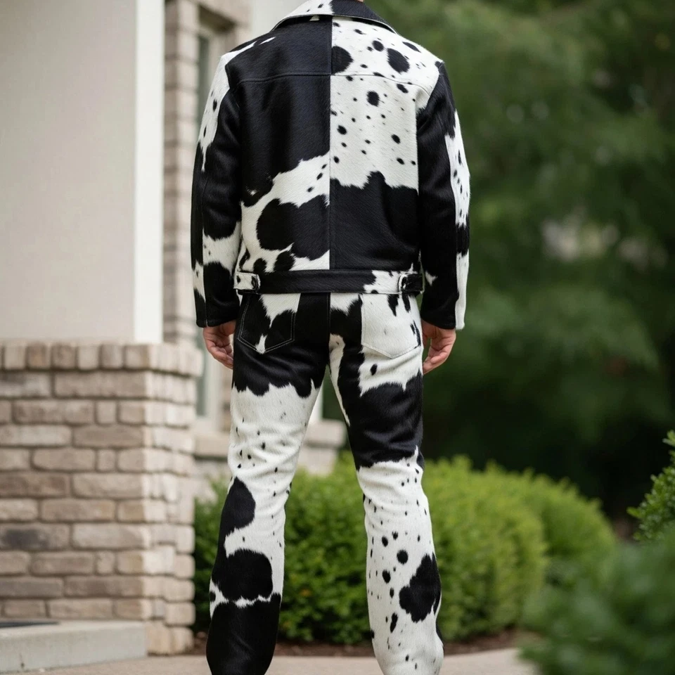 Traje chaqueta y pantalones de cuero de vaca occidental para hombre piel de pony conjunto Foto 2 de 4
