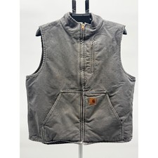 Carhartt Sandstone Duck Vest Sherpa Lined Gray Workwear Full Zip Men's L V33 GVL