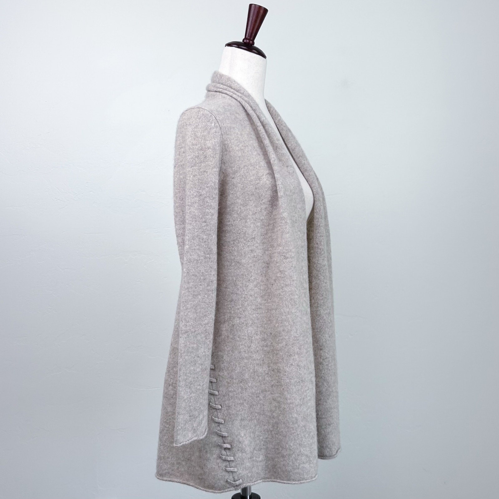 White + Warren 100% Cashmere Beige Neutral Knit Quiet Luxury Cardigan SMALL