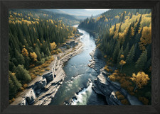 River Through the Forest Landscape  Framed Wall Art Poster Canvas Print Picture