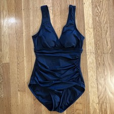 Embrace Your Curves By Miraclesuit Black Tank Swimsuit Slimming Ruched M 8-10