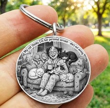 Cat Mom Lady Pet Animal Kitty Hot Funny Stainless Keychain Art Joke Family Sweet