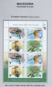 Macedonia / 2008 / #432 / WWF / Eurasian Hoopoe / MS of 8 / MNH / 261-3