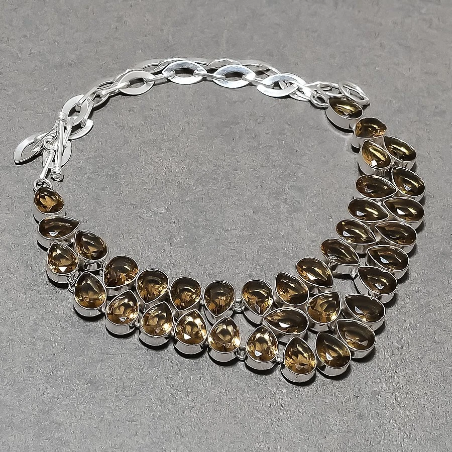 Smoky Quartz Gemstone Necklace Handmade Adjustable Chain Pear Shape Jewelry 18" - Image 2 of 4