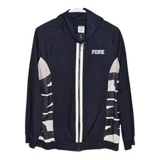 PINK Victorias Secret Windbreaker Jacket Full Zip Black White Accents Size XS S