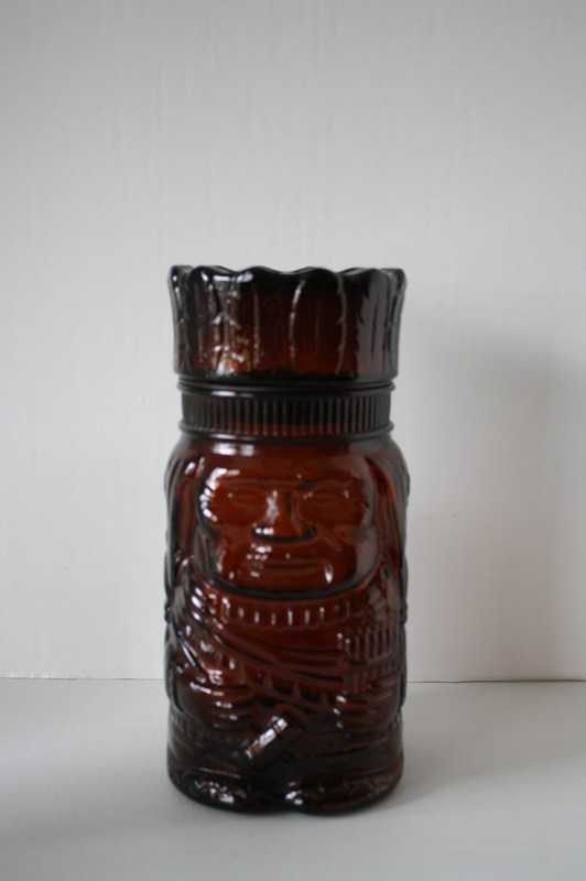 Vintage White Owl Cigars Native American Indian Chief Brown Glass Cigar Humidor