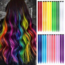 24 PCS Colored Hair Extensions Clip in - 22 Inch Rainbow Hair for Women - Perfec