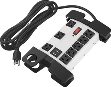 Heavy Duty Power Strip USB 8 Outlet 2700J Grey Industrial Metal 15FT Cord