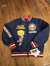 Super Mario Brothers Bomber Jacket Coat Boys Or Girls Size 8 Blue NEW With Tags