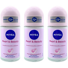 NIVEA Pearl and Beauty Roll-On Deodorant 72H Anti-Perspirant 50ml - 3 Pack