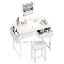  Small Makeup Vanity Desk with Fabric Drawers, 32 inch Vanity Desks 31.5" White