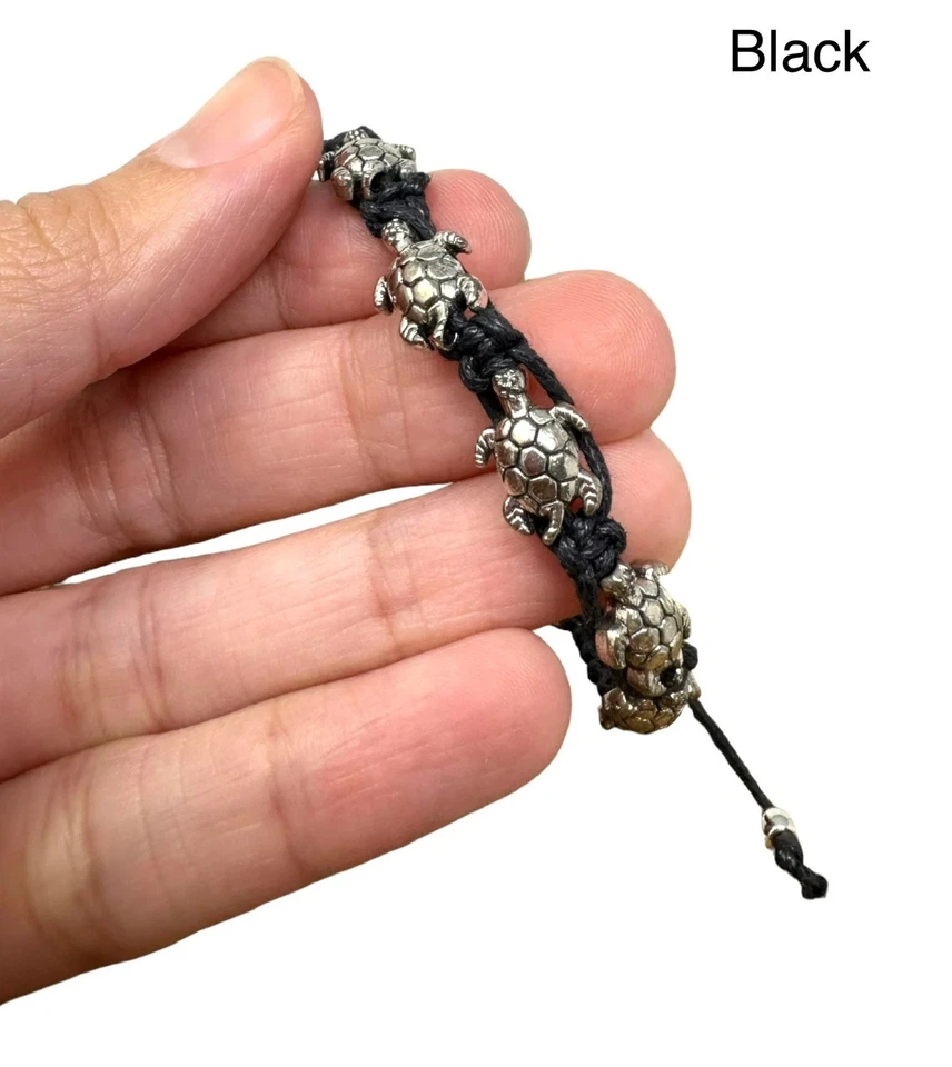 Pulsera Tortuga - Pulsera Macramé Ajustable con 5 Tortugas Tono Plata Foto 4 de 4