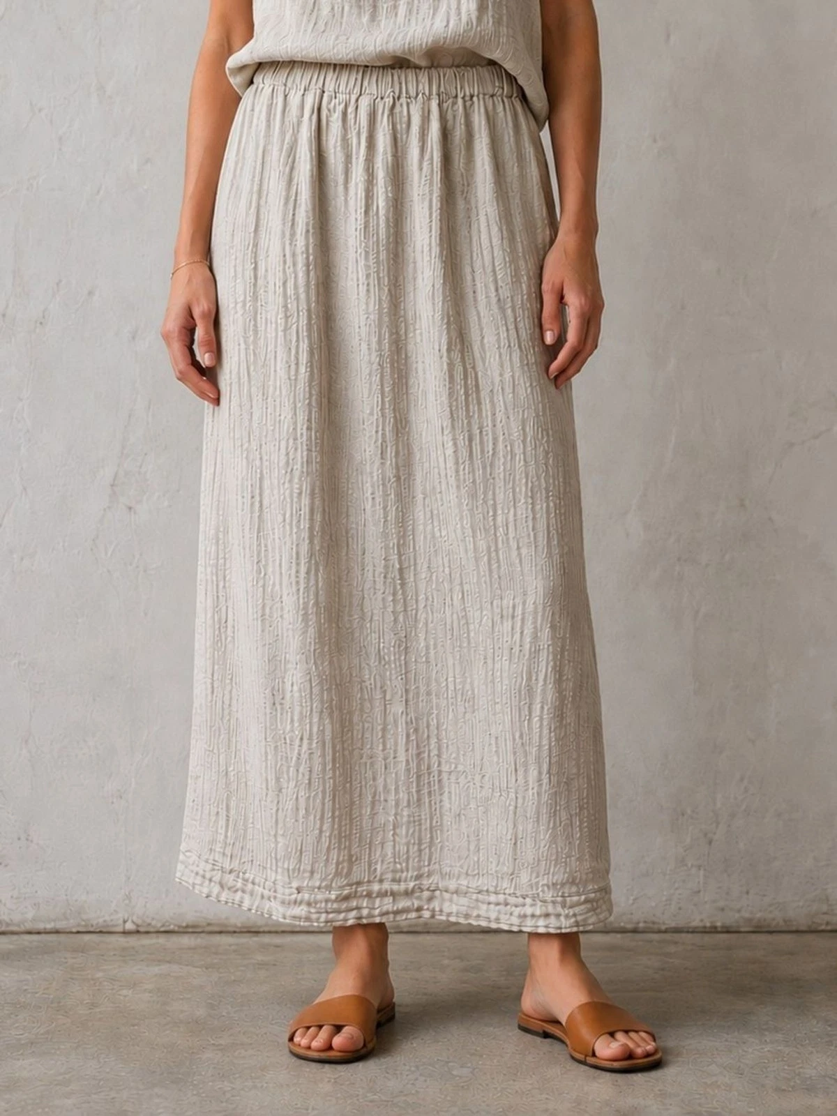 FLAX Jeanne Engelhart Linen Midi Skirt Oatmeal Beige Elastic Waist Size Small
Opens in a new window