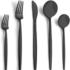 40-Piece Matte Black Silverware Set for 8, Stainless Steel Flatware Cutlery S...