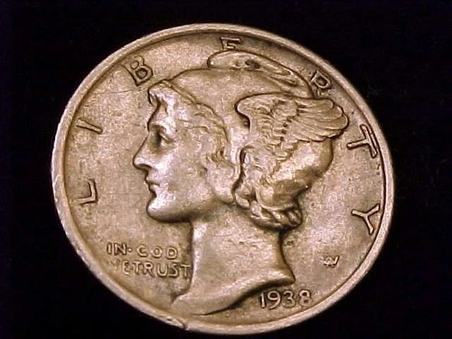 1938-S  Mercury Dime, Very Fine Grade.
