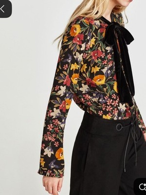 ZARA Black Floral Asymmetric Long-Sleeve Top NWOT ! NEVER WORN