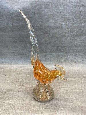 置物 Murano Italy Antique Vtg MURANO Art Glass BIRD OF PARADISE Pheasant Phoenix Orange Gold