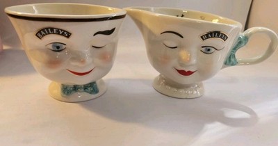 Baileys Irish Cream Winking Face Creamer Sugar Bowl Set Vintage Style