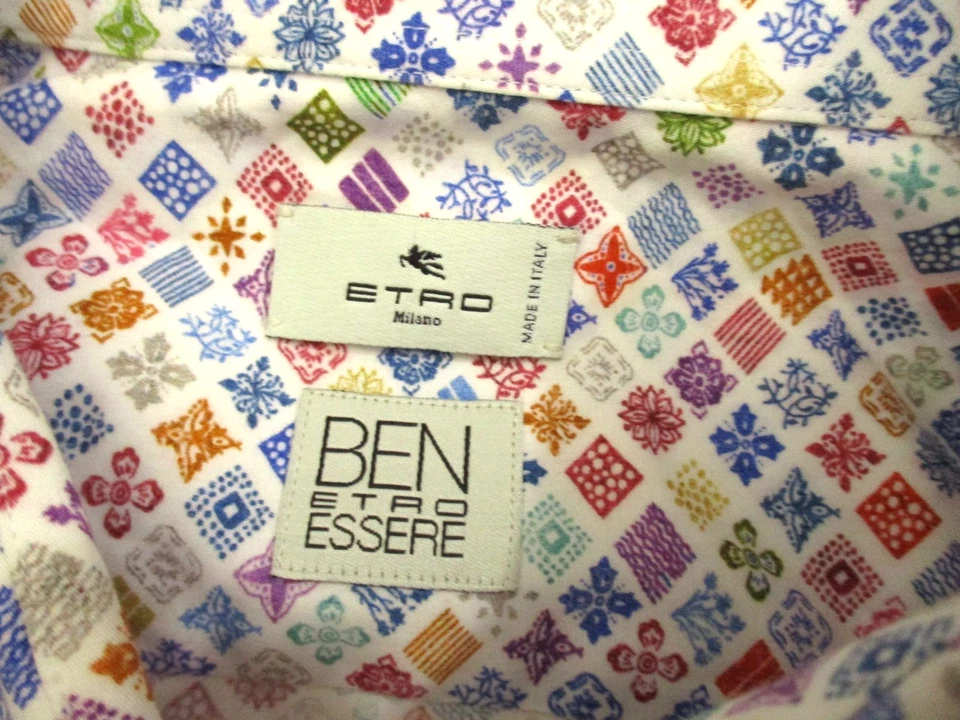 Etro Milano Casual Long Sleeve Button Up Shirt Mens 42 Geometric Made In Italy - Image 3 of 4