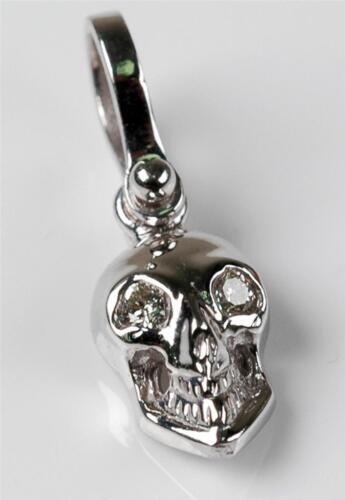 BRAND NEW  SOLID 14KT White Gold Small  SKULL 3-D w/ DIAMOND Eyes - Picture 1 of 1