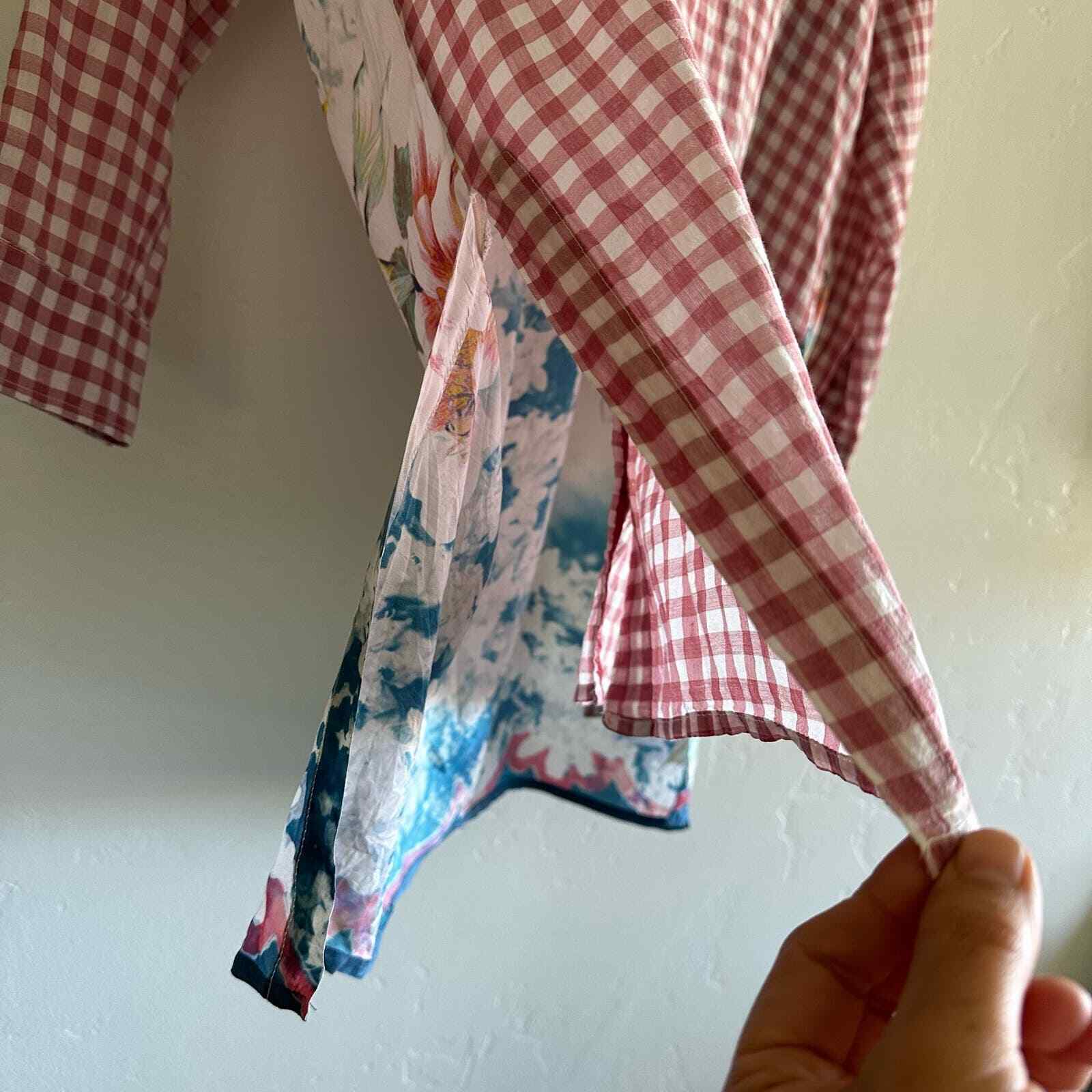 Johnny Was Workshop button up gingham floral silk… - image 10