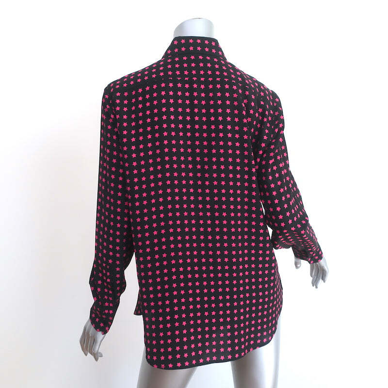 Camicia di seta stampa Saint Laurent Star nera rosa taglia 42 manica lunga