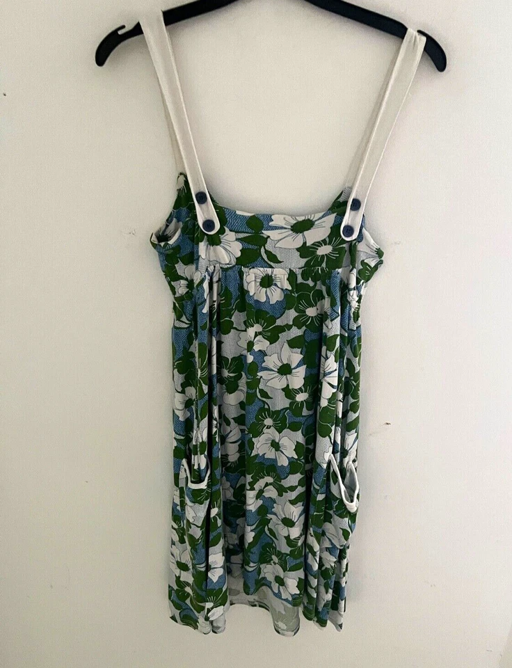 Vestido skatista de algodão Ella Moss, tamanho S floral verde raspado bolsos com corte frontal profundo - Imagem 2 de 4