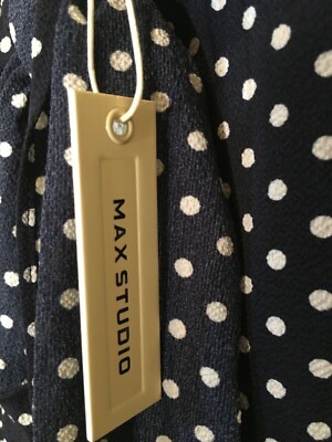 NWT MaxStudio Sz LP Navy and White Polkadot Culotte Pants Cropped with Tie Waist
