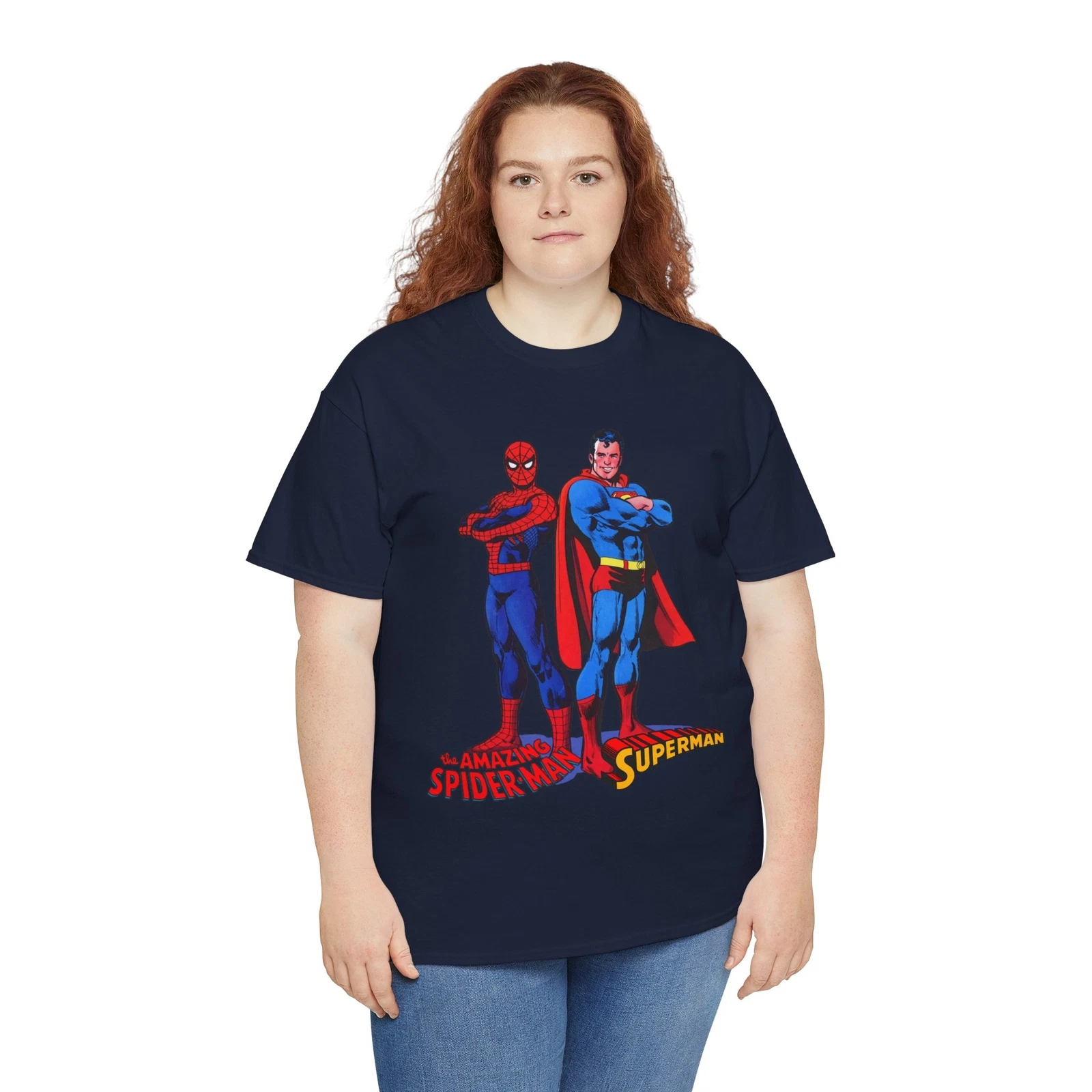 Amazing Spider-man, Superman T-Shirt - 1970s D.C Comics & Marvel Team-Up
