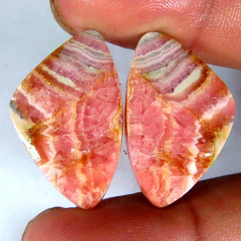 100%Natural Pink Rhodochrosite Pair Fancy Cab 15x25x4mm Loose  Gemstone - Main Image
