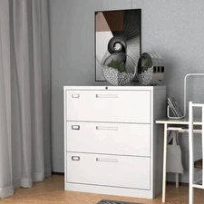 White 3 Drawer File Cabinet Metal Lateral Office Cabinet (Assembly Required)