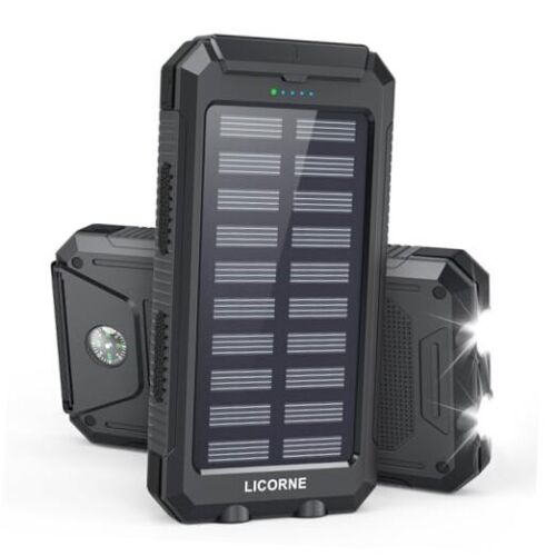 Solar Charger Power Bank - 30000mAh Fast Charging Portable Solar Phone Black