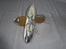 SILVER PU TAP DANCE SHOES TOE TAPS LOW HEEL ADULT UK SIZE 8 - SMALL FIT