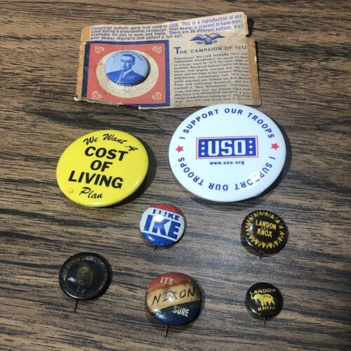 Lot of 8 Vintage Political Campaign Pin Buttons Nixon Ike Landon Knox Watson - Picture 1 of 16