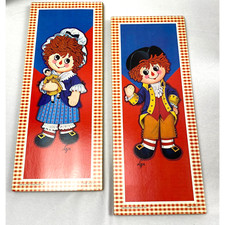 Vintage Lyn Raggedy Ann and Andy Soroka Wall Hanging Plaques Colonial 1970's