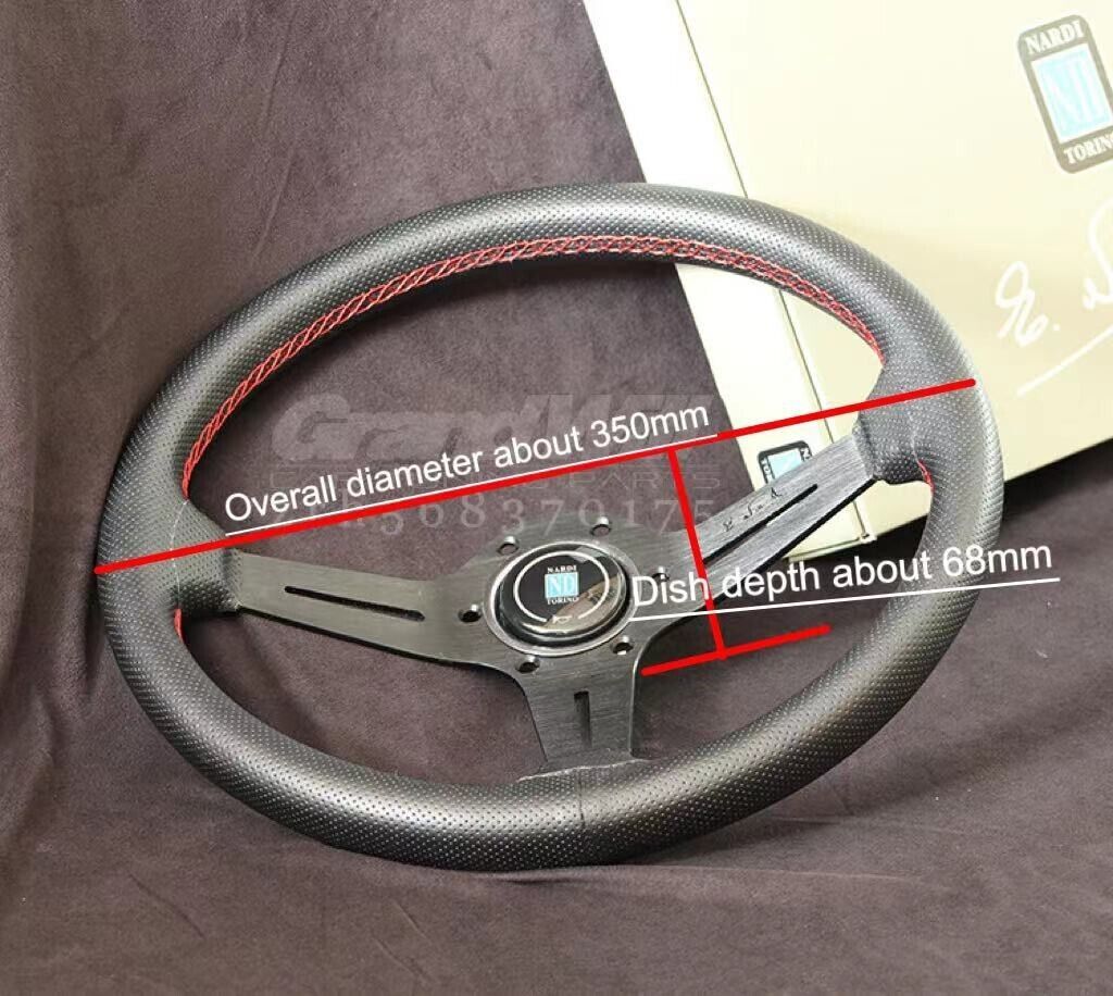 NARDI 350MM Mid-deep Perforated Leather Black Spoke Racing Sport