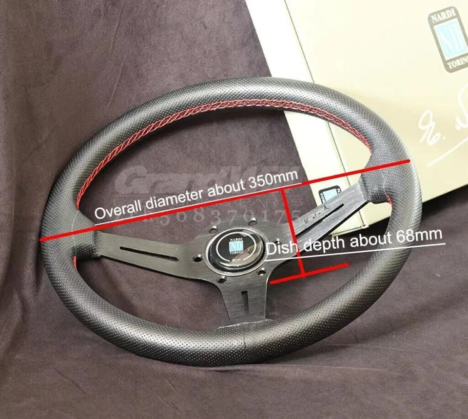 NARDI 350MM Mid-deep Perforated Leather Black Spoke Racing Sport Steering Wheel - Image 4 of 4