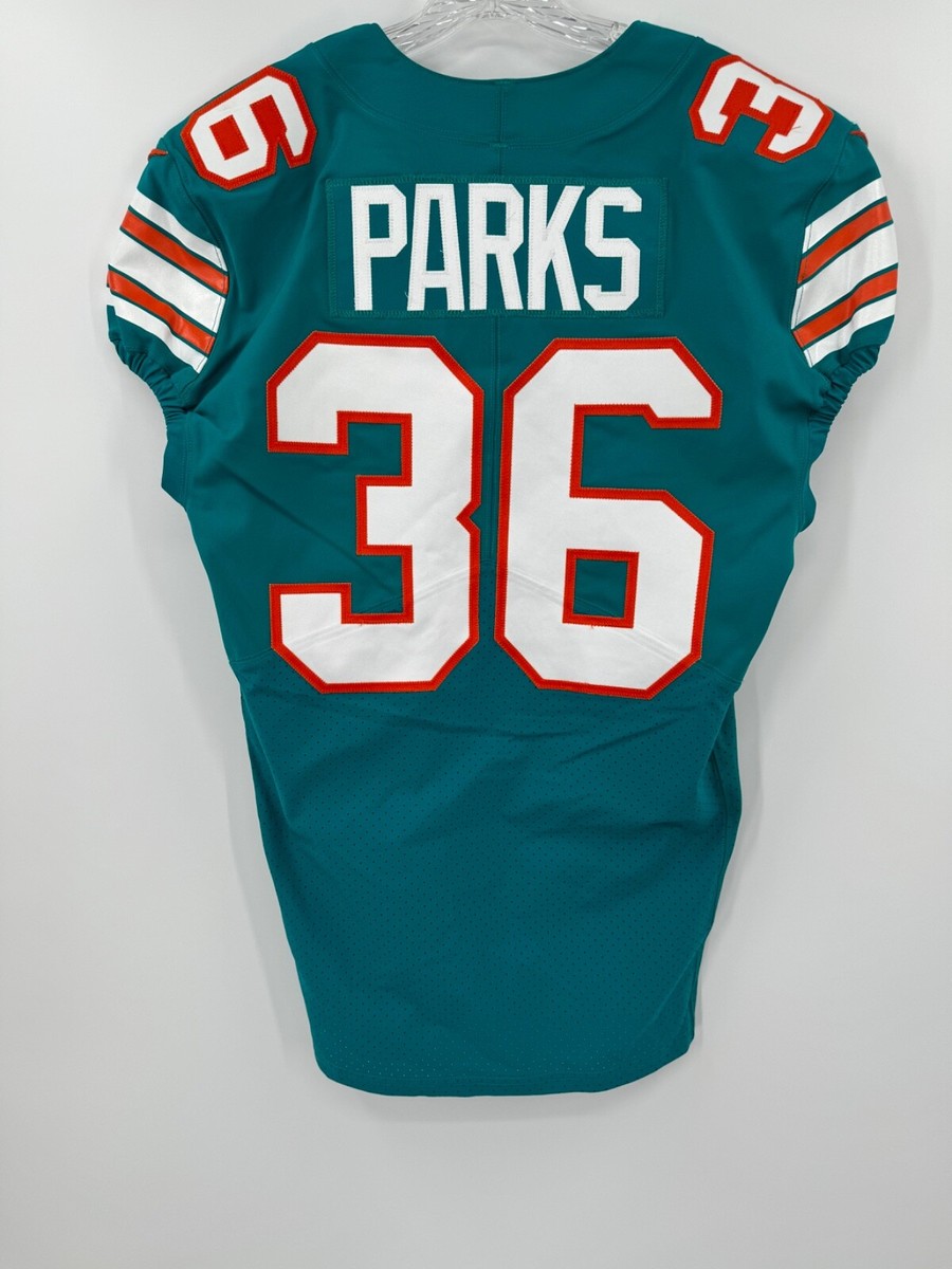 #36 WILL PARKS MIAMI DOLPHINS GAME USED AQUA THROWBACK JERSEY YEAR 2021 SZ  40