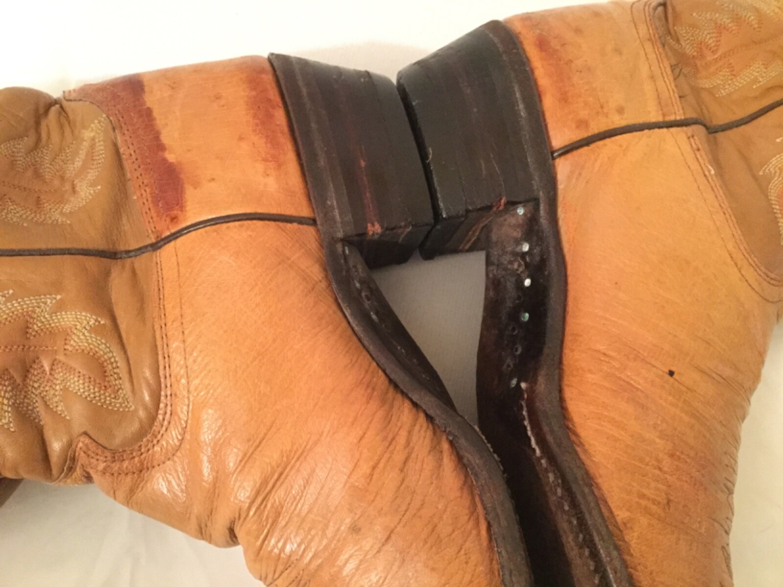 Justin Cowboy Boots Brown Tooled Leather Smooth Ostri Gem