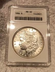 1886 $1 Morgan Silver Dollar MS-62 Old White ANACS Holder