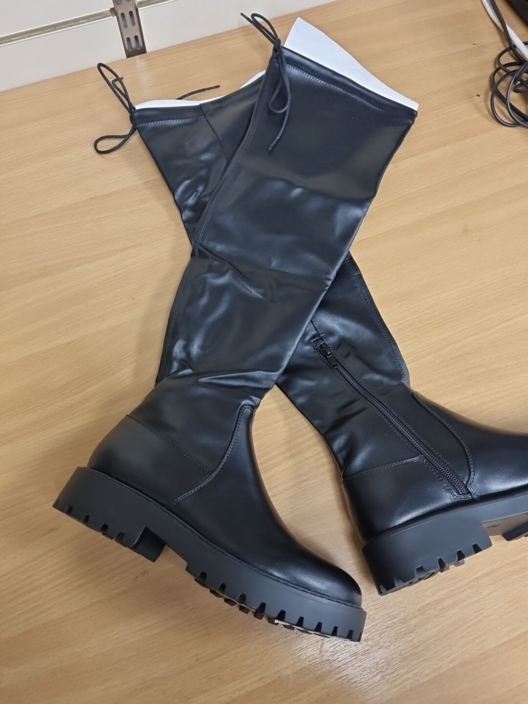 New! Ladies New Look Knee High Boots. Size 4. Black. Faux Leather. (Cheska) eBay