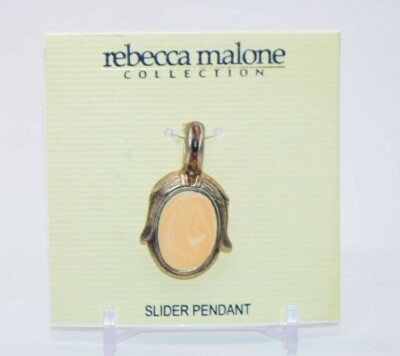 Rebecca Malone Gold Tone Peach Orange Flower Enamel Slider Pendant New Old Stock