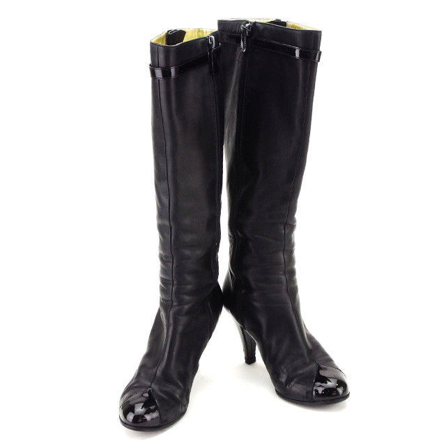 CHANEL COCO Mark Side Zip Engineer boots Belt buckle G27805 black 37 1/2