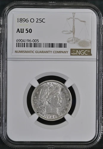 1896 O Quarter Dollars Barber or Liberty Head NGC AU-50