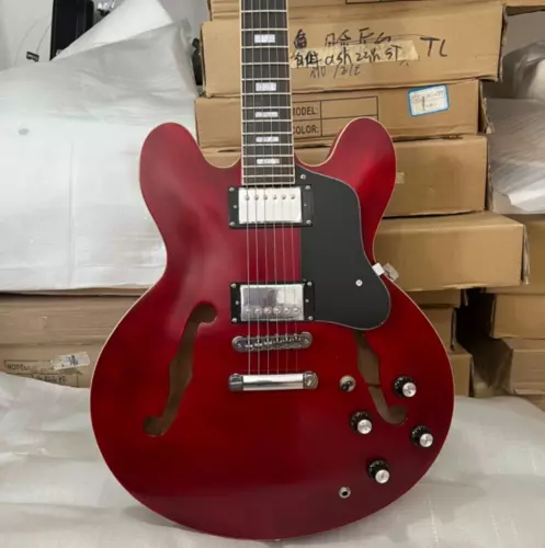 ES 335 Electric Guitar Matt Red Color Semi Hollow Body Antiquewhite Fret Binding