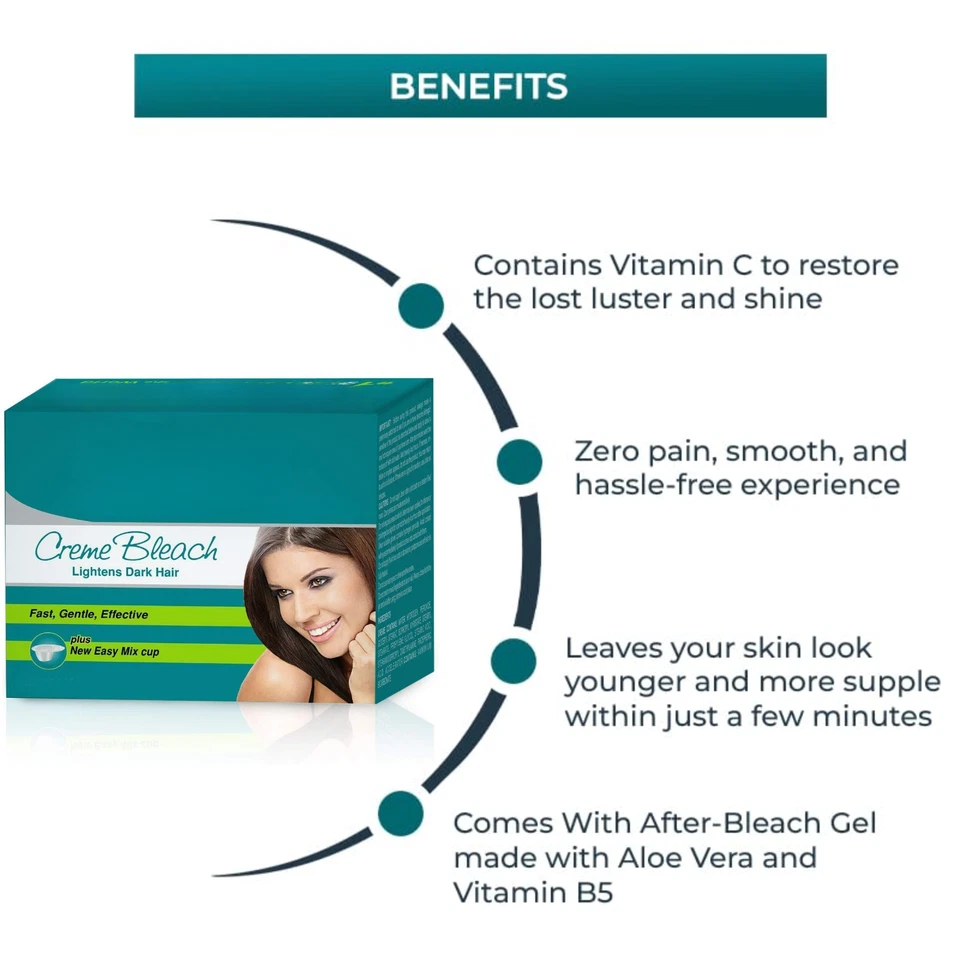 Crema blanqueadora Jolen aclara la crema para el cabello facial oscuro y nueva taza fácil de mezclar Foto 3 de 4