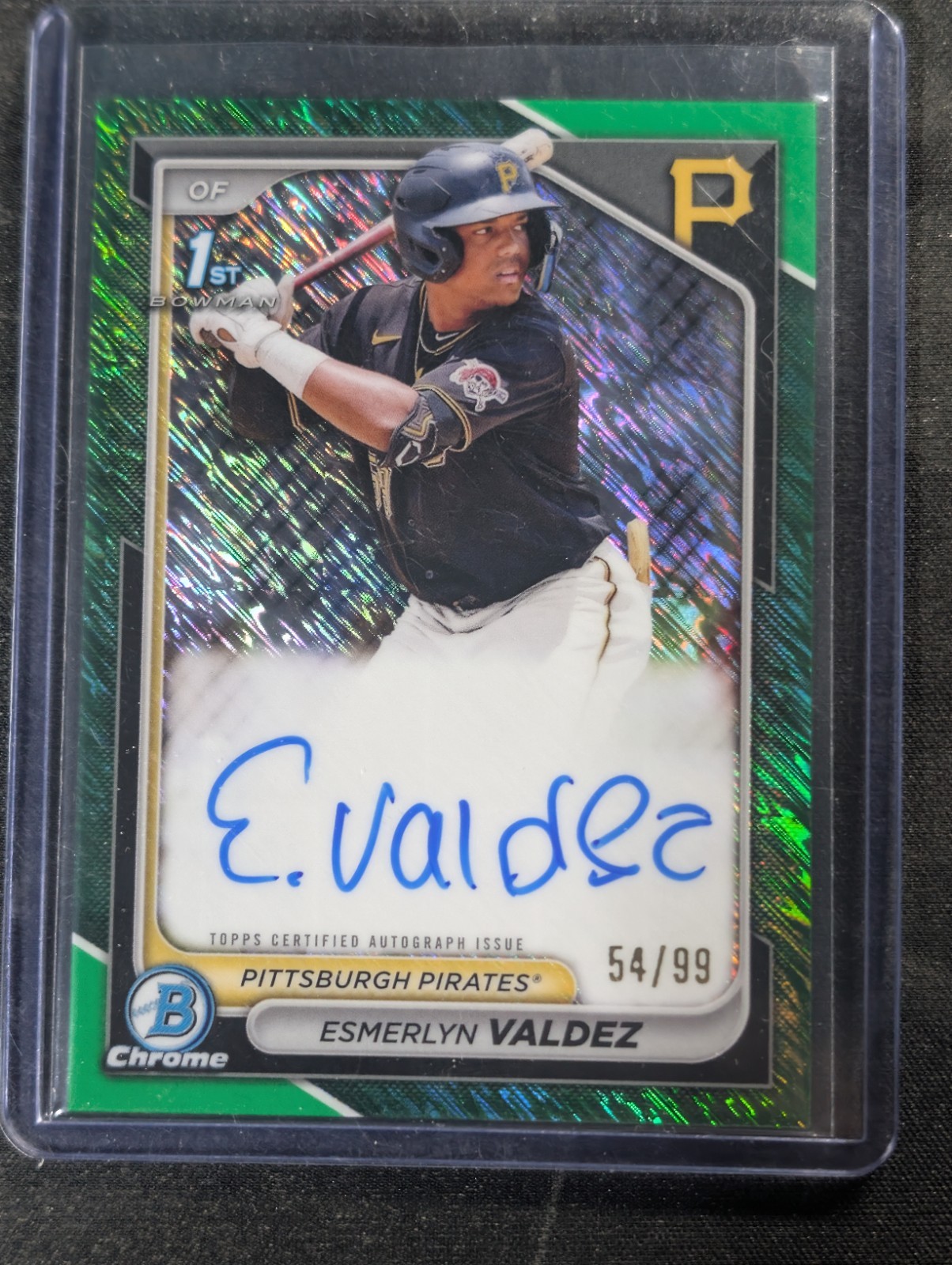 2024 Bowman Chrome 1st Auto Esmerlyn Valdez Green Shimmer /99 Pirates